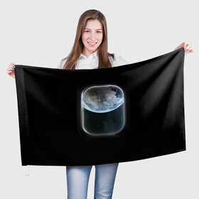 Флаг 3D с принтом Земля в иллюминаторе в Санкт-Петербурге, 100% полиэстер | плотность ткани — 95 г/м2, размер — 67 х 109 см. Принт наносится с одной стороны | земля | космический корабль | космос | планета