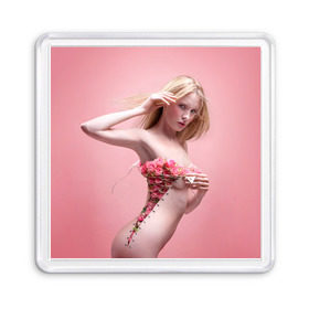 Магнит 55*55 с принтом Сюрреализм в Санкт-Петербурге, Пластик | Размер: 65*65 мм; Размер печати: 55*55 мм | blonde | flowers | girl | lace | naked | nude | photo | surrealism | блондинка | девушка | сюрреализм | фото | цветы | шнуровка