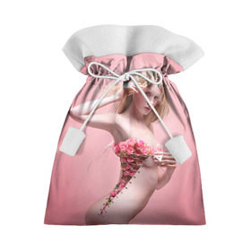 Подарочный 3D мешок с принтом Сюрреализм в Санкт-Петербурге, 100% полиэстер | Размер: 29*39 см | Тематика изображения на принте: blonde | flowers | girl | lace | naked | nude | photo | surrealism | блондинка | девушка | сюрреализм | фото | цветы | шнуровка