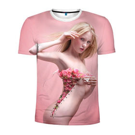Мужская футболка 3D спортивная с принтом Сюрреализм в Санкт-Петербурге, 100% полиэстер с улучшенными характеристиками | приталенный силуэт, круглая горловина, широкие плечи, сужается к линии бедра | Тематика изображения на принте: blonde | flowers | girl | lace | naked | nude | photo | surrealism | блондинка | девушка | сюрреализм | фото | цветы | шнуровка