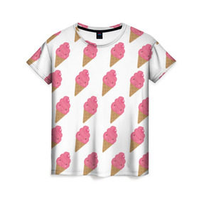 Женская футболка 3D с принтом Мороженое в Санкт-Петербурге, 100% полиэфир ( синтетическое хлопкоподобное полотно) | прямой крой, круглый вырез горловины, длина до линии бедер | ice cream | вкус | вкусно | еда | мороженое | рожок | сладкое | сладость | улыбки