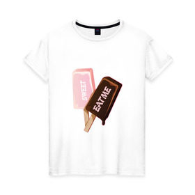 Женская футболка хлопок с принтом Мороженое. Eat Me в Санкт-Петербурге, 100% хлопок | прямой крой, круглый вырез горловины, длина до линии бедер, слегка спущенное плечо | eat | ice cream | sweet | вкус | вкусно | еда | лед | мороженое | сладкое | сладость | сливки