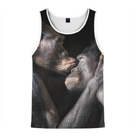 Мужская майка 3D с принтом Шимпанзе в Санкт-Петербурге, 100% полиэстер | круглая горловина, приталенный силуэт, длина до линии бедра. Пройма и горловина окантованы тонкой бейкой | Тематика изображения на принте: chimps | family | feelings | kiss | monkeys | primates | любовь | обезьяны | поцелуй | приматы | семья | чувства | шимпанзе