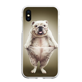 Чехол для iPhone XS Max матовый с принтом Бульдог английский в Санкт-Петербурге, Силикон | Область печати: задняя сторона чехла, без боковых панелей | animals | breed | dog | english bulldog | funny | joke | pants | surrealism | бульдог английский | животное | порода | прикол | собака | сюрреализм | шутка