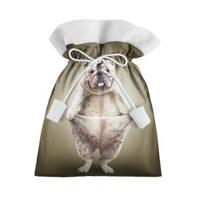Подарочный 3D мешок с принтом Бульдог английский в Санкт-Петербурге, 100% полиэстер | Размер: 29*39 см | Тематика изображения на принте: animals | breed | dog | english bulldog | funny | joke | pants | surrealism | бульдог английский | животное | порода | прикол | собака | сюрреализм | шутка