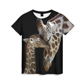 Женская футболка 3D с принтом Жирафы в Санкт-Петербурге, 100% полиэфир ( синтетическое хлопкоподобное полотно) | прямой крой, круглый вырез горловины, длина до линии бедер | africa | animals | baby | child | family | giraffes | head | mother | африка | головы | животные | жирафы | любовь | малыш | мама | ребенок | семья