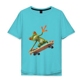 Мужская футболка хлопок Oversize с принтом Лягушка на скейтборде в Санкт-Петербурге, 100% хлопок | свободный крой, круглый ворот, “спинка” длиннее передней части | скейт | скейтбординг | спорт