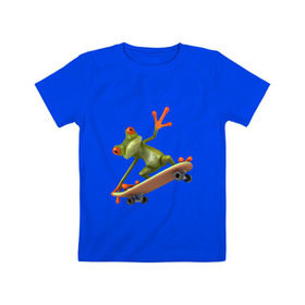 Детская футболка хлопок с принтом Лягушка на скейтборде в Санкт-Петербурге, 100% хлопок | круглый вырез горловины, полуприлегающий силуэт, длина до линии бедер | Тематика изображения на принте: скейт | скейтбординг | спорт