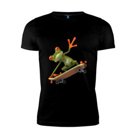 Мужская футболка премиум с принтом Лягушка на скейтборде в Санкт-Петербурге, 92% хлопок, 8% лайкра | приталенный силуэт, круглый вырез ворота, длина до линии бедра, короткий рукав | скейт | скейтбординг | спорт