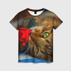 Женская футболка 3D с принтом Кошечка в Санкт-Петербурге, 100% полиэфир ( синтетическое хлопкоподобное полотно) | прямой крой, круглый вырез горловины, длина до линии бедер | животные | кот | кошка | милая