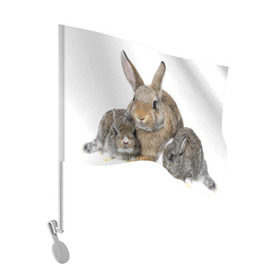 Флаг для автомобиля с принтом Кролики в Санкт-Петербурге, 100% полиэстер | Размер: 30*21 см | animals | bunnies | cute | eared | family | fluffy | kids | mom | rabbits | животные | зайцы | кролики | малыши | мама | милые | пушистые | семья | ушастые