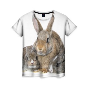 Женская футболка 3D с принтом Кролики в Санкт-Петербурге, 100% полиэфир ( синтетическое хлопкоподобное полотно) | прямой крой, круглый вырез горловины, длина до линии бедер | animals | bunnies | cute | eared | family | fluffy | kids | mom | rabbits | животные | зайцы | кролики | малыши | мама | милые | пушистые | семья | ушастые
