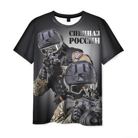 Мужская футболка 3D с принтом Спецназ России в Санкт-Петербурге, 100% полиэфир | прямой крой, круглый вырез горловины, длина до линии бедер | Тематика изображения на принте: отряд | рф | специального назначения