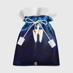Подарочный 3D мешок с принтом Мику под водой в Санкт-Петербурге, 100% полиэстер | Размер: 29*39 см | Тематика изображения на принте: вода | волосы | мику | платье | синий | хацуне | чёрный. бантик