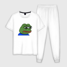 Мужская пижама хлопок с принтом sad frog в Санкт-Петербурге, 100% хлопок | брюки и футболка прямого кроя, без карманов, на брюках мягкая резинка на поясе и по низу штанин
 | pepe | грустная | мемы | пепе
