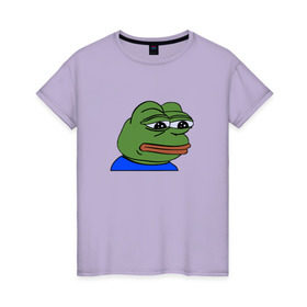 Женская футболка хлопок с принтом sad frog в Санкт-Петербурге, 100% хлопок | прямой крой, круглый вырез горловины, длина до линии бедер, слегка спущенное плечо | pepe | грустная | мемы | пепе