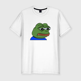 Мужская футболка премиум с принтом sad frog в Санкт-Петербурге, 92% хлопок, 8% лайкра | приталенный силуэт, круглый вырез ворота, длина до линии бедра, короткий рукав | pepe | грустная | мемы | пепе