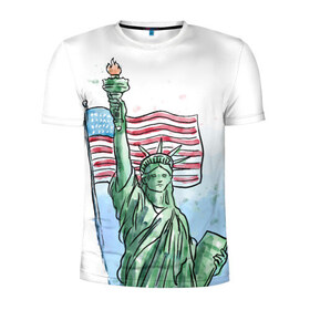 Мужская футболка 3D спортивная с принтом Статуя свободы в Санкт-Петербурге, 100% полиэстер с улучшенными характеристиками | приталенный силуэт, круглая горловина, широкие плечи, сужается к линии бедра | 