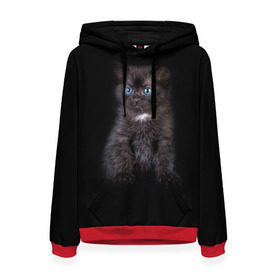 Женская толстовка 3D с принтом Чёрный котёнок в Санкт-Петербурге, 100% полиэстер  | двухслойный капюшон со шнурком для регулировки, мягкие манжеты на рукавах и по низу толстовки, спереди карман-кенгуру с мягким внутренним слоем. | киска | кот | кошка