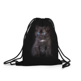 Рюкзак-мешок 3D с принтом Чёрный котёнок в Санкт-Петербурге, 100% полиэстер | плотность ткани — 200 г/м2, размер — 35 х 45 см; лямки — толстые шнурки, застежка на шнуровке, без карманов и подкладки | Тематика изображения на принте: киска | кот | кошка