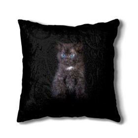Подушка 3D с принтом Чёрный котёнок в Санкт-Петербурге, наволочка – 100% полиэстер, наполнитель – холлофайбер (легкий наполнитель, не вызывает аллергию). | состоит из подушки и наволочки. Наволочка на молнии, легко снимается для стирки | киска | кот | кошка