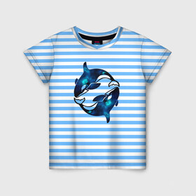 Детская футболка 3D с принтом Космические косатки в Санкт-Петербурге, 100% гипоаллергенный полиэфир | прямой крой, круглый вырез горловины, длина до линии бедер, чуть спущенное плечо, ткань немного тянется | orca | sea | whale | галактика | звезды | кит | косатка | космос | море | океан