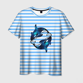 Мужская футболка 3D с принтом Космические косатки в Санкт-Петербурге, 100% полиэфир | прямой крой, круглый вырез горловины, длина до линии бедер | orca | sea | whale | галактика | звезды | кит | косатка | космос | море | океан