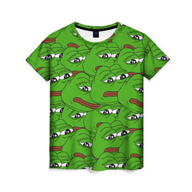 Женская футболка 3D с принтом Sad frogs в Санкт-Петербурге, 100% полиэфир ( синтетическое хлопкоподобное полотно) | прямой крой, круглый вырез горловины, длина до линии бедер | frog | грустная | жаба | мем | мемы