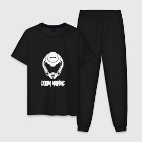Мужская пижама хлопок с принтом Doom 4 Head Doom Marine в Санкт-Петербурге, 100% хлопок | брюки и футболка прямого кроя, без карманов, на брюках мягкая резинка на поясе и по низу штанин
 | Тематика изображения на принте: demon | doom | hell | дум
