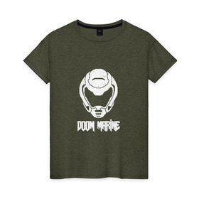 Женская футболка хлопок с принтом Doom 4 Head Doom Marine в Санкт-Петербурге, 100% хлопок | прямой крой, круглый вырез горловины, длина до линии бедер, слегка спущенное плечо | demon | doom | hell | дум