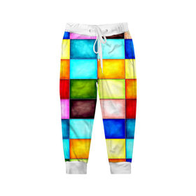 Детские брюки 3D с принтом Patterns в Санкт-Петербурге, 100% полиэстер | манжеты по низу, эластичный пояс регулируется шнурком, по бокам два кармана без застежек, внутренняя часть кармана из мелкой сетки | квадраты | плитка | разноцветный