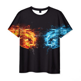 Мужская футболка 3D с принтом Кулаки в Санкт-Петербурге, 100% полиэфир | прямой крой, круглый вырез горловины, длина до линии бедер | вода | кулаки | огонь | руки