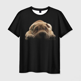 Мужская футболка 3D с принтом Щенок Sharpey в Санкт-Петербурге, 100% полиэфир | прямой крой, круглый вырез горловины, длина до линии бедер | Тематика изображения на принте: кутёнок | прикольные картинки | собака | шарпей | щенок