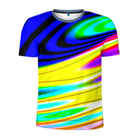 Мужская футболка 3D спортивная с принтом Волны красок в Санкт-Петербурге, 100% полиэстер с улучшенными характеристиками | приталенный силуэт, круглая горловина, широкие плечи, сужается к линии бедра | Тематика изображения на принте: разводы | цветной | яркий