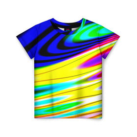 Детская футболка 3D с принтом Волны красок в Санкт-Петербурге, 100% гипоаллергенный полиэфир | прямой крой, круглый вырез горловины, длина до линии бедер, чуть спущенное плечо, ткань немного тянется | разводы | цветной | яркий