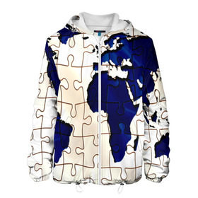 Мужская куртка 3D с принтом Мир в Санкт-Петербурге, ткань верха — 100% полиэстер, подклад — флис | прямой крой, подол и капюшон оформлены резинкой с фиксаторами, два кармана без застежек по бокам, один большой потайной карман на груди. Карман на груди застегивается на липучку | continents | world | континент | мир | туристические