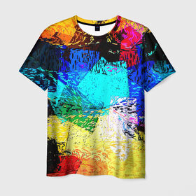Мужская футболка 3D с принтом Заплатки в Санкт-Петербурге, 100% полиэфир | прямой крой, круглый вырез горловины, длина до линии бедер | пятна | цветные | яркие