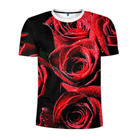 Мужская футболка 3D спортивная с принтом Розы в Санкт-Петербурге, 100% полиэстер с улучшенными характеристиками | приталенный силуэт, круглая горловина, широкие плечи, сужается к линии бедра | алый | красный | роса | фото | цветы