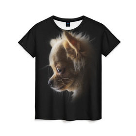Женская футболка 3D с принтом Чихуахуа в Санкт-Петербурге, 100% полиэфир ( синтетическое хлопкоподобное полотно) | прямой крой, круглый вырез горловины, длина до линии бедер | голова животного | прикольные картинки | собака | чихуахуа | щенок