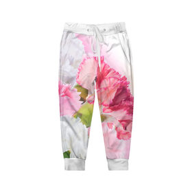 Детские брюки 3D с принтом Белые и розовые цветы в Санкт-Петербурге, 100% полиэстер | манжеты по низу, эластичный пояс регулируется шнурком, по бокам два кармана без застежек, внутренняя часть кармана из мелкой сетки | лепестки | прикольные картинки | цветочки | цветы