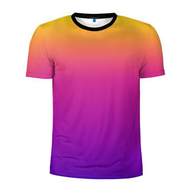 Мужская футболка 3D спортивная с принтом Чёткий градиент в Санкт-Петербурге, 100% полиэстер с улучшенными характеристиками | приталенный силуэт, круглая горловина, широкие плечи, сужается к линии бедра | cs:go | градиент | диджей | желтый | музыка | розовый | синий | фиолетовый | чёткий