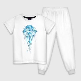 Детская пижама хлопок с принтом Синяя медуза в Санкт-Петербурге, 100% хлопок |  брюки и футболка прямого кроя, без карманов, на брюках мягкая резинка на поясе и по низу штанин
 | Тематика изображения на принте: красота | медуза | море | рисунок | синий | стиль | щупальца