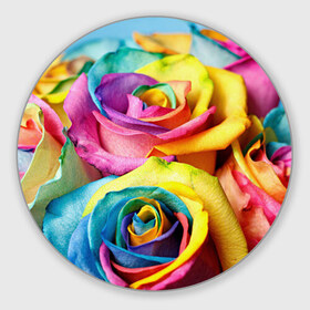 Коврик круглый с принтом Цветные розы в Санкт-Петербурге, резина и полиэстер | круглая форма, изображение наносится на всю лицевую часть | девушкам | розы | цветные | цветы