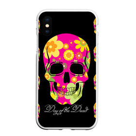 Чехол для iPhone XS Max матовый с принтом Мексиканский череп в Санкт-Петербурге, Силикон | Область печати: задняя сторона чехла, без боковых панелей | день мертвыхэ | мексика | разноцветный | традция | узоры | цветы | яркий