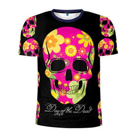 Мужская футболка 3D спортивная с принтом Мексиканский череп в Санкт-Петербурге, 100% полиэстер с улучшенными характеристиками | приталенный силуэт, круглая горловина, широкие плечи, сужается к линии бедра | день мертвыхэ | мексика | разноцветный | традция | узоры | цветы | яркий