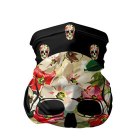Бандана-труба 3D с принтом Мексиканский череп в Санкт-Петербурге, 100% полиэстер, ткань с особыми свойствами — Activecool | плотность 150‒180 г/м2; хорошо тянется, но сохраняет форму | день мертвых | мексика | паттерн | темный | традция | узоры | цветочный | цветы
