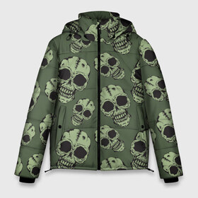 Мужская зимняя куртка 3D с принтом Зеленые черепа в Санкт-Петербурге, верх — 100% полиэстер; подкладка — 100% полиэстер; утеплитель — 100% полиэстер | длина ниже бедра, свободный силуэт Оверсайз. Есть воротник-стойка, отстегивающийся капюшон и ветрозащитная планка. 

Боковые карманы с листочкой на кнопках и внутренний карман на молнии. | болотный | паттерн