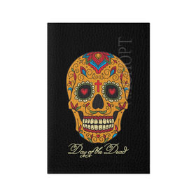 Обложка для паспорта матовая кожа с принтом Мексиканский череп в Санкт-Петербурге, натуральная матовая кожа | размер 19,3 х 13,7 см; прозрачные пластиковые крепления | день мертвых | мексика | традция | узоры | цветы