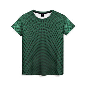 Женская футболка 3D с принтом Парящие кружки в Санкт-Петербурге, 100% полиэфир ( синтетическое хлопкоподобное полотно) | прямой крой, круглый вырез горловины, длина до линии бедер | Тематика изображения на принте: абстракция | зеленый | круги | объем | стиль | тень