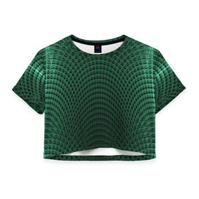 Женская футболка 3D укороченная с принтом Парящие кружки в Санкт-Петербурге, 100% полиэстер | круглая горловина, длина футболки до линии талии, рукава с отворотами | Тематика изображения на принте: абстракция | зеленый | круги | объем | стиль | тень